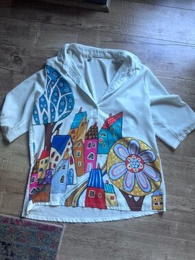 White Pop-Art Village Print Shirt